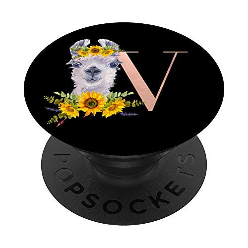 Mama Llama Sunflowers Black Letter V PopSockets PopGrip- Swappable Grip for Phones  and  Tablets