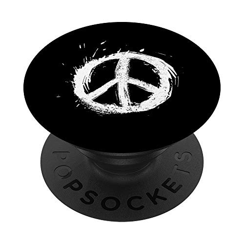 Hippie Peace Sign White Paint Splatter Art Boho Distressed PopSockets PopGrip- Swappable Grip for Phones  and  Tablets