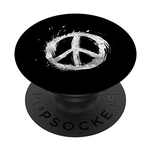 Retro Peace Sign White Paint Splatter Design Hippie Boho PopSockets PopGrip- Swappable Grip for Phones  and  Tablets