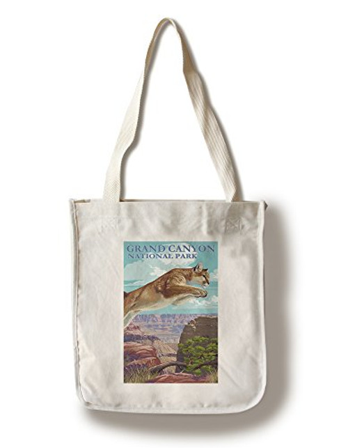 Lantern Press Grand Canyon National Park Cougar Jumping -100 percent Cotton Tote Bag Reusable- Lantern Press Grand Canyon National Park Cougar Jumping -100 percent Cotton Tote Bag Reusable-