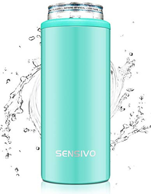 SENSIVO 12oz Triple Insulated Skinny Can Cooler - Double-Walled Stainless Steel Drink Holder for Slim Beer and Hard Seltzer - Slim Can Cooler for Tall Skinny Cans - Aqua SENSIVO 12oz Triple Insulated Skinny Can Cooler - Double-Walled Stainless Steel Drink Holder for Slim Beer and Hard Seltzer - Slim Can Cooler for Tall Skinny Cans - Aqua