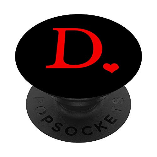 Red Initial Letter D heart Monogram PopSockets PopGrip- Swappable Grip for Phones  and  Tablets