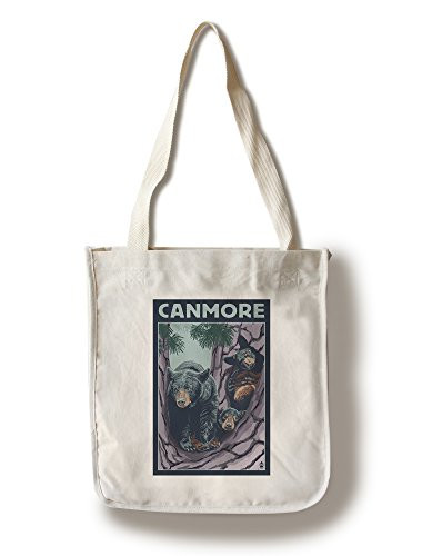 Lantern Press Canmore Alberta Canada Black Bear and Cubs -100 percent Cotton Tote Bag Reusable-