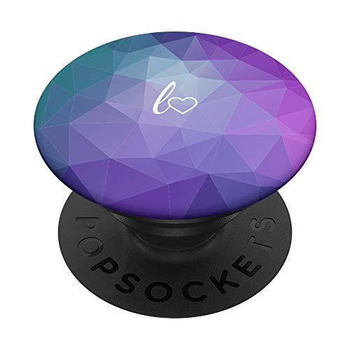 White Initial Letter L Heart Minimalist Teal Purple Polygon PopSockets PopGrip- Swappable Grip for Phones  and  Tablets