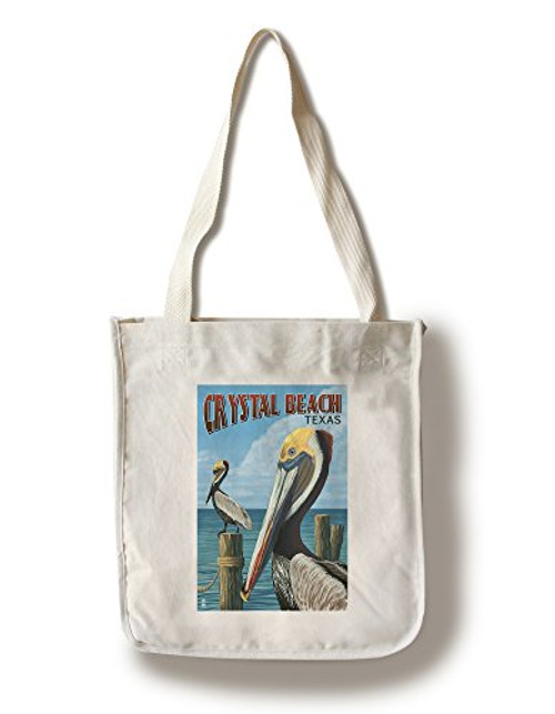 Lantern Press Crystal Beach Texas Pelicans -100 percent Cotton Tote Bag Reusable-