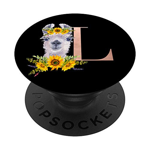 Mama Llama Sunflowers Black Letter L PopSockets PopGrip- Swappable Grip for Phones  and  Tablets