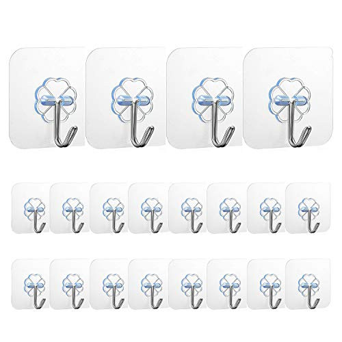 Adhesive Wall Hooks?22 lb MAX?Heavy Duty Wall Hangers Without Nails 180 Degree Rotating Seamless Scratch Hooks for Hanging Bathroom Kitchen Office Door Home Improvement Sticky Hooks - 20 Pack