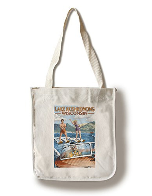 Lantern Press Lake Koshkonong Wisconsin Water Skiing Scene -100 percent Cotton Tote Bag Reusable-