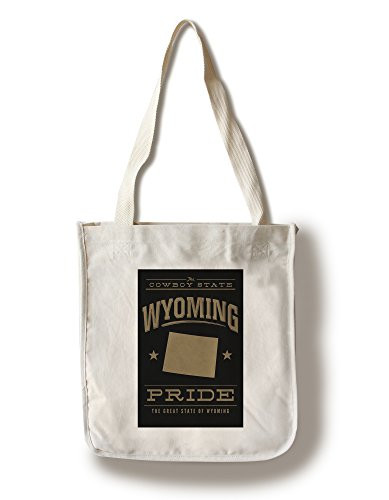 Lantern Press Wyoming State Pride Gold on Black -100 percent Cotton Tote Bag Reusable-