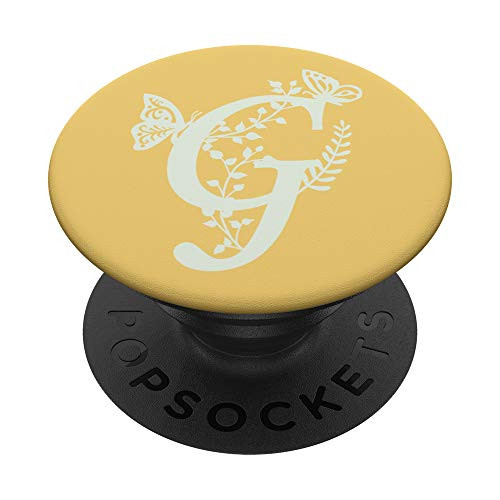Sunflower Yellow Butterfly Letter G Initial Monogram PopSockets PopGrip- Swappable Grip for Phones  and  Tablets