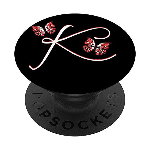 Initial letter K Red Butterfly Personalized Monogram PopSockets PopGrip- Swappable Grip for Phones  and  Tablets