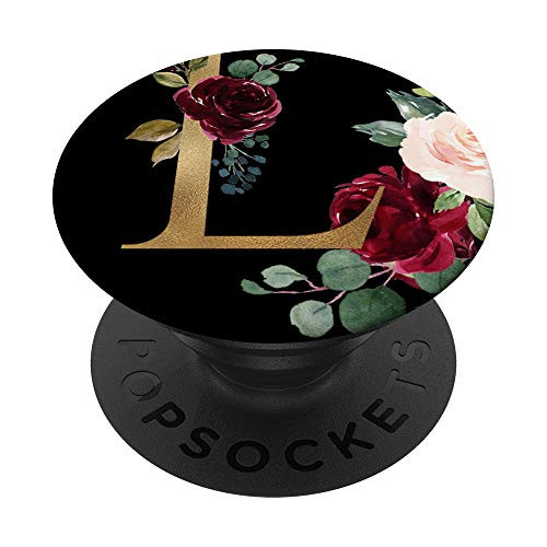 Initial L Monogram Letter L Black and Burgundy Floral PopSockets PopGrip- Swappable Grip for Phones and Tablets Initial L Monogram Letter L Black and Burgundy Floral PopSockets PopGrip- Swappable Grip for Phones and Tablets