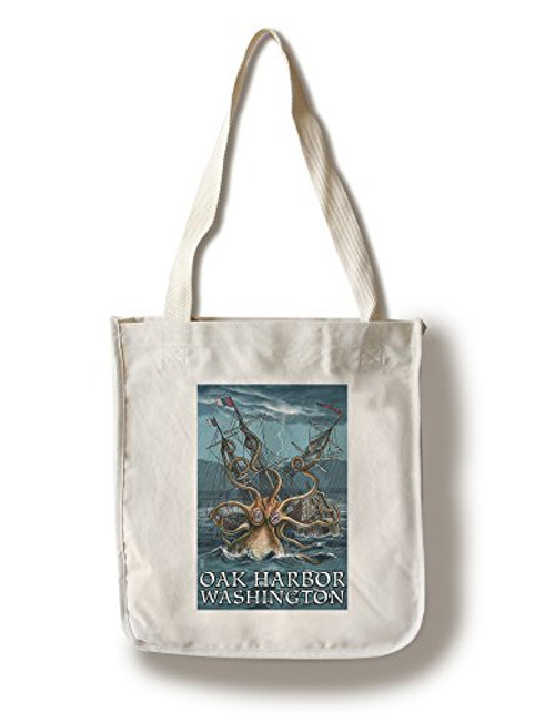 Lantern Press Oak Harbor Washington Kraken Attacking Ship -100 percent Cotton Tote Bag Reusable- Lantern Press Oak Harbor Washington Kraken Attacking Ship -100 percent Cotton Tote Bag Reusable-