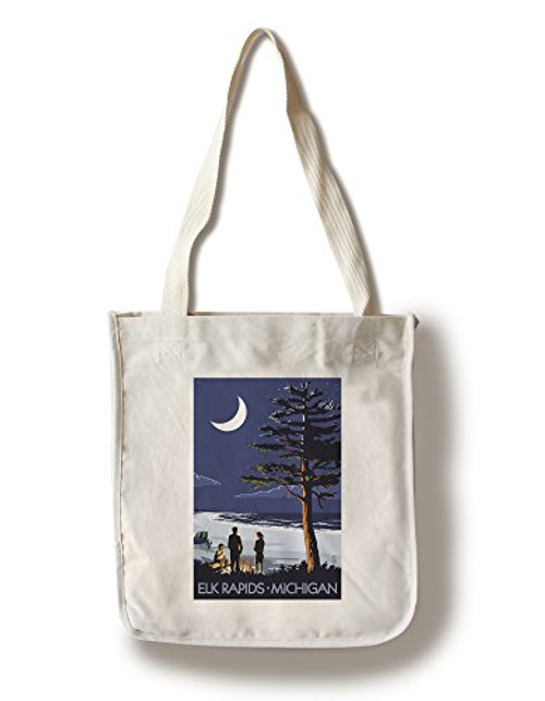 Lantern Press Elk Rapids Michigan Bonfire at Night Scene -100 percent Cotton Tote Bag Reusable- Lantern Press Elk Rapids Michigan Bonfire at Night Scene -100 percent Cotton Tote Bag Reusable-