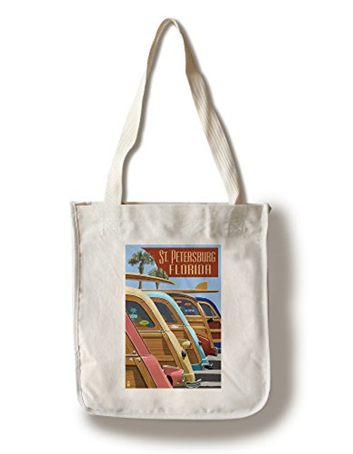 Lantern Press St. Petersburg Florida Woodies Lined Up -100 percent Cotton Tote Bag Reusable- Lantern Press St. Petersburg Florida Woodies Lined Up -100 percent Cotton Tote Bag Reusable-