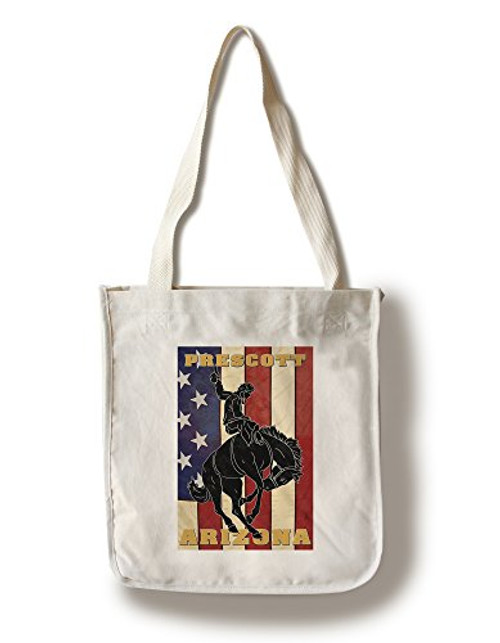 Lantern Press Prescott Arizona Bronco Bucking and Flag -100 percent Cotton Tote Bag Reusable- Lantern Press Prescott Arizona Bronco Bucking and Flag -100 percent Cotton Tote Bag Reusable-