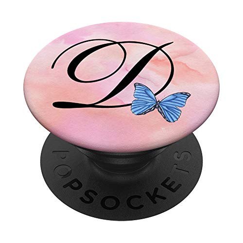 Initial "D" Letter Monogram with Butterfly PopSockets Grip and Stand for Phones and Tablets