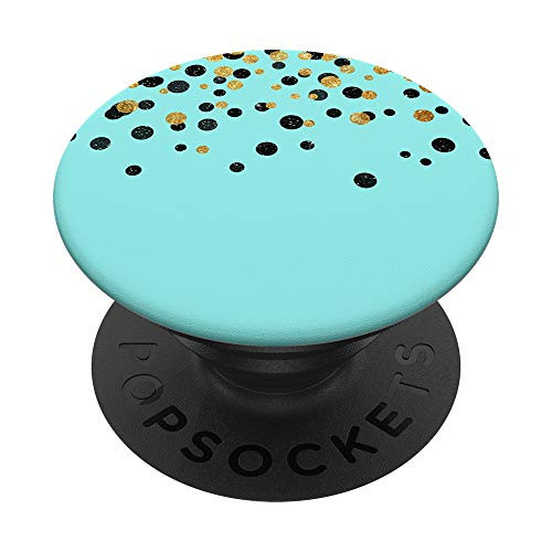 Black Polka Dots on Mint PACJ0371 PopSockets PopGrip- Swappable Grip for Phones  and  Tablets