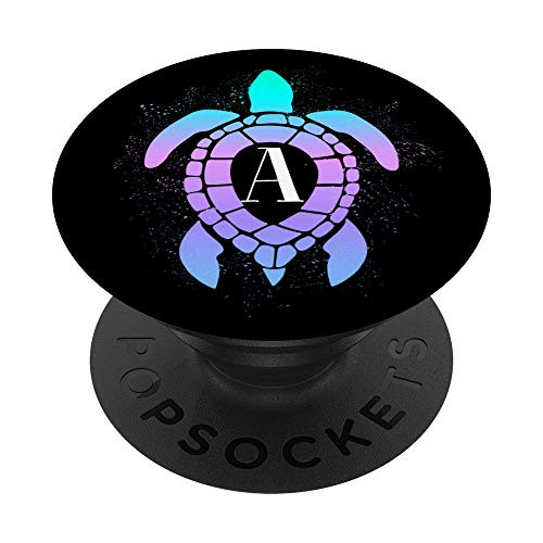 Colorful Sea Turtle Lover Gift Teal Purple Ocean Letter A PopSockets PopGrip- Swappable Grip for Phones  and  Tablets
