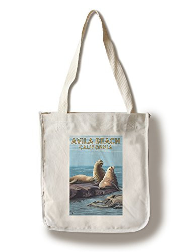 Lantern Press Avila Beach California Sea Lions -100 percent Cotton Tote Bag Reusable-
