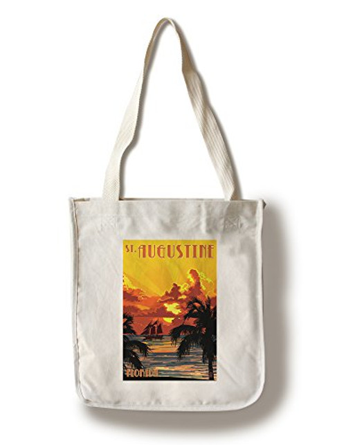 Lantern Press St. Augustine Florida Sunset and Ship -100 percent Cotton Tote Bag Reusable- Lantern Press St. Augustine Florida Sunset and Ship -100 percent Cotton Tote Bag Reusable-