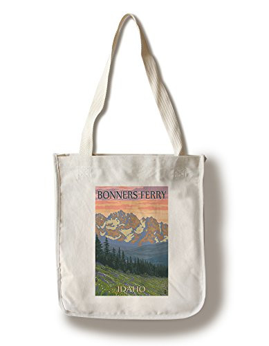 Lantern Press Bonners Ferry Idaho Bears and Spring Flowers -100 percent Cotton Tote Bag Reusable-