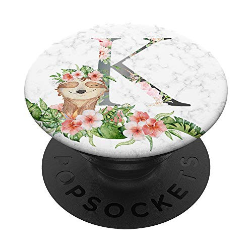 Sleepy Sloth Watercolor Monogram K Letter PopSockets PopGrip- Swappable Grip for Phones  and  Tablets