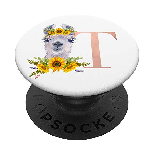 Mama Llama Sunflowers White Letter T PopSockets PopGrip- Swappable Grip for Phones  and  Tablets