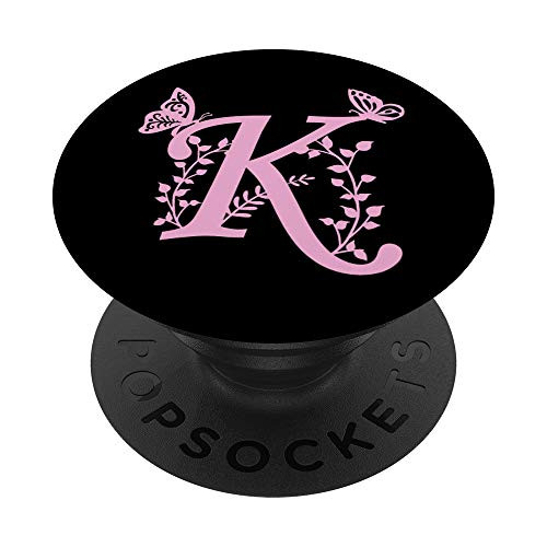 Pink Black Butterfly Letter K Initial Monogram PopSockets PopGrip- Swappable Grip for Phones  and  Tablets
