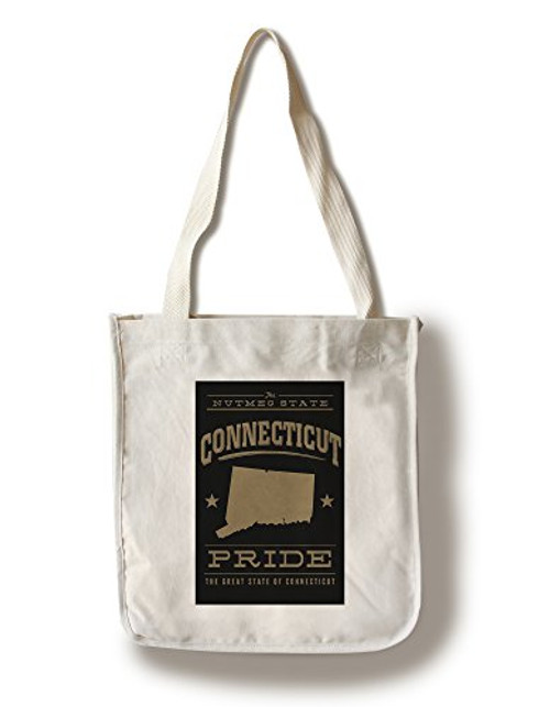 Lantern Press Connecticut State Pride Gold on Black -100 percent Cotton Tote Bag Reusable-