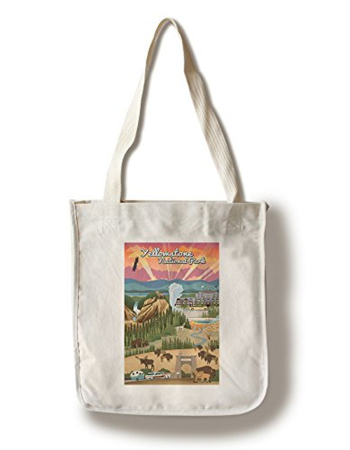 Lantern Press Yellowstone National Park Wyoming Retro View -100 percent Cotton Tote Bag Reusable- Lantern Press Yellowstone National Park Wyoming Retro View -100 percent Cotton Tote Bag Reusable-