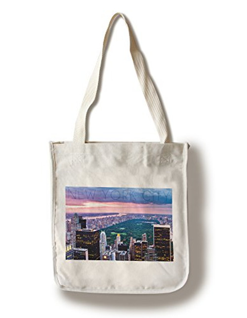 Lantern Press New York City New York Pink and Purple Skyline -100 percent Cotton Tote Bag Reusable-