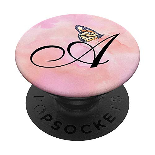 Initial "A" Letter Monogram with Butterfly PopSockets PopGrip- Swappable Grip for Phones  and  Tablets
