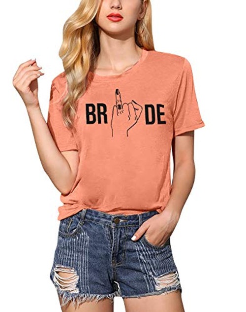 MNLYBABY Bride Shirt for Women Diamond Ring Graphic Tshirt Wedding Honeymoon Shirts Women Vacation Short Sleeve Tee Tops Orange Pink