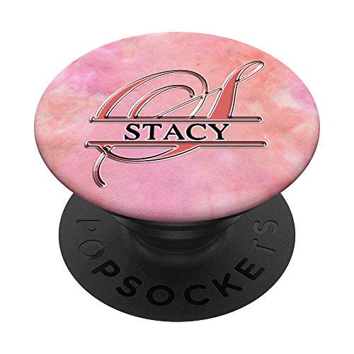 STACY Name Black  and  Letter S Monogram on Rose Pink PopSockets PopGrip- Swappable Grip for Phones  and  Tablets