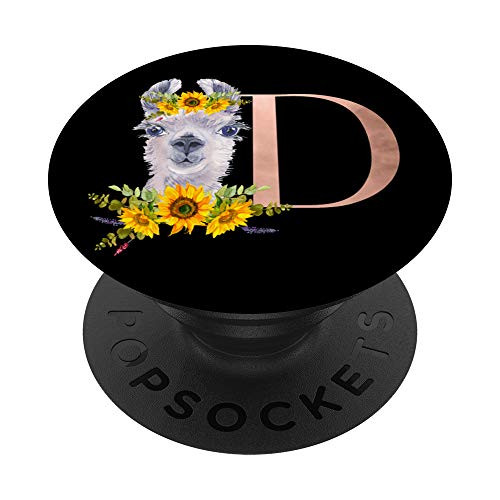 Mama Llama Sunflowers Black Letter D PopSockets PopGrip- Swappable Grip for Phones  and  Tablets
