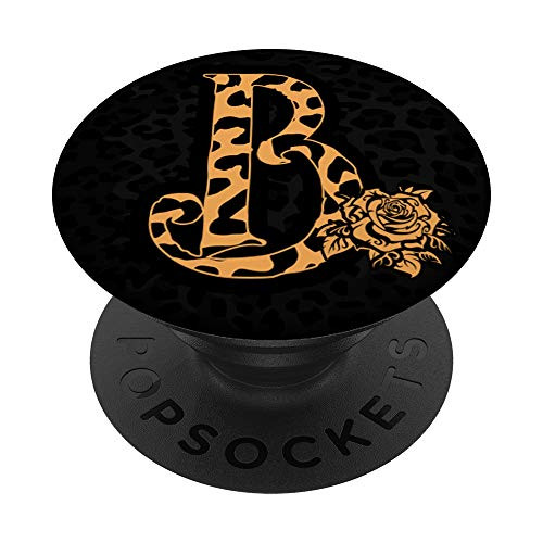 Cute Cheetah Print Letter B Leopard Cheetah Black PopSockets PopGrip- Swappable Grip for Phones  and  Tablets