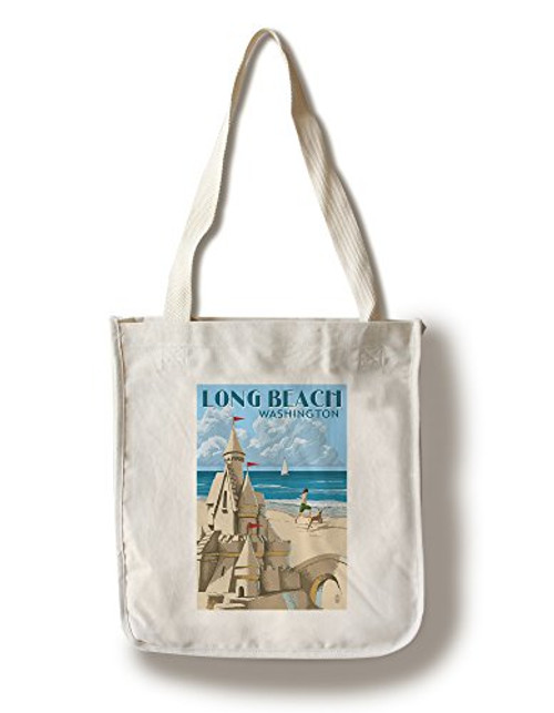 Lantern Press Long Beach Washington Sandcastle -100 percent Cotton Tote Bag Reusable- Lantern Press Long Beach Washington Sandcastle -100 percent Cotton Tote Bag Reusable-