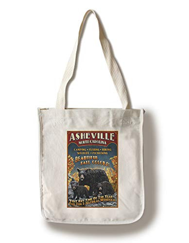 Lantern Press Asheville North Carolina Black Bear Vintage Sign -100 percent Cotton Tote Bag Reusable-