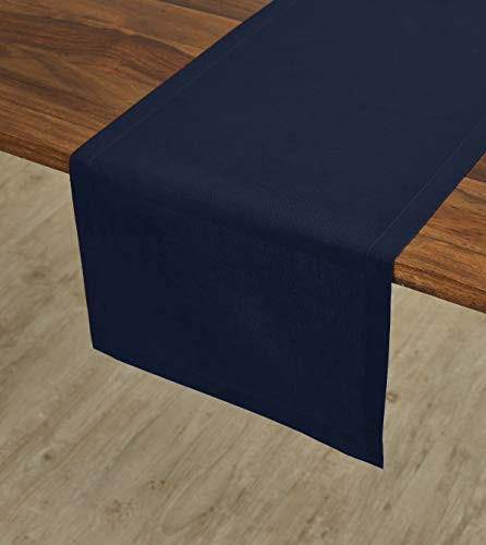 Solino Home Dru Cotton Linen Table Runner  14 x 72 Inch Navy Table Runner - Natural Fabric Machine Washable