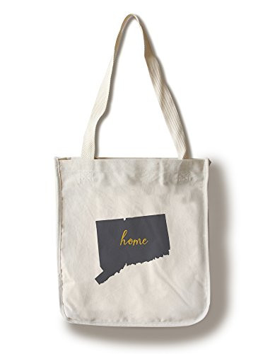 Lantern Press Connecticut Home State Gray on White -100 percent Cotton Tote Bag Reusable-
