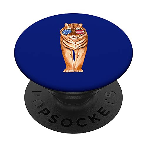 Big Cat Tiger Wearing Sunglasses American Flag - USA Design PopSockets PopGrip- Swappable Grip for Phones  and  Tablets