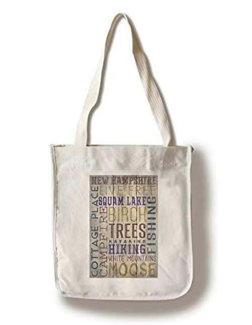 Lantern Press Squam Lake New Hampshire Rustic Typography -100 percent Cotton Tote Bag Reusable-