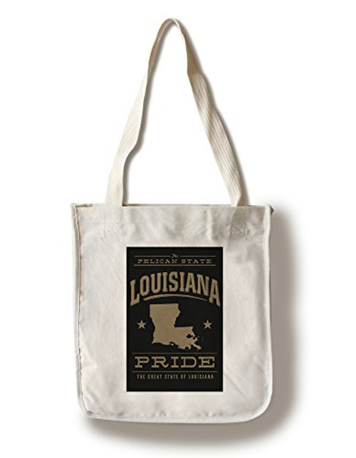 Lantern Press Louisiana State Pride Gold on Black -100 percent Cotton Tote Bag Reusable-