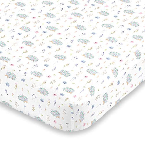 NoJo Super Soft Blue, Pink & Green Flower & Hedgehog Nursery Mini Crib Fitted Sheet, Blue, Pink, Green, White NoJo Super Soft Blue, Pink & Green Flower & Hedgehog Nursery Mini Crib Fitted Sheet, Blue, Pink, Green, White