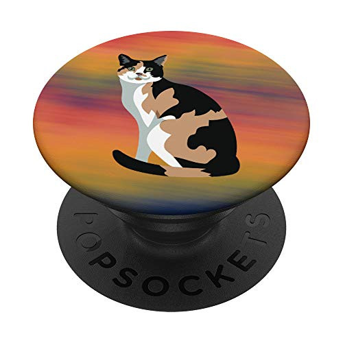 Calico Cat Sitting Drawing Art Clipart PopSockets PopGrip- Swappable Grip for Phones  and  Tablets