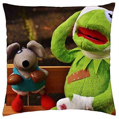 LESGAULEST Throw Pillow Cover -18x18 inch- - Kermit Mouse Stuffed Animal Boxing Match Injured 5