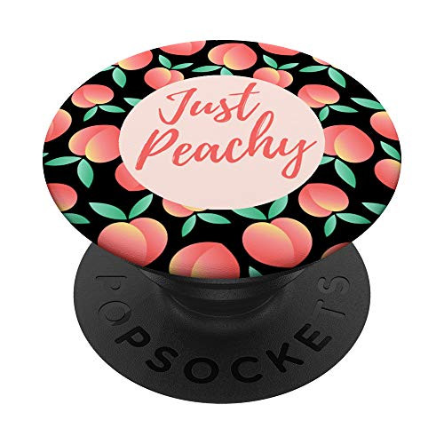 Just Peachy Funny Peach Fruit Pattern Nature Tropical Black PopSockets Grip and Stand for Phones and Tablets