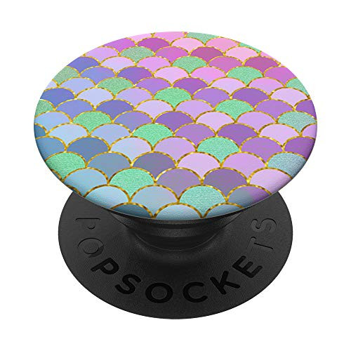 Purple  and  Mint Dragon  and  Mermaid Scales PACJ0215 PopSockets PopGrip- Swappable Grip for Phones  and  Tablets