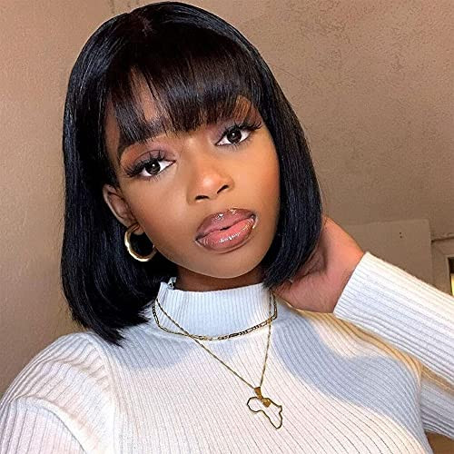 Earfodo Black Wig with Bangs Short Black Straight Wig Synthetic Bob Wigs for Women Natural Looking Bob Wigs for Daily Party Use Heat Resistant Fiber 12"-Natural Black- Earfodo Black Wig with Bangs Short Black Straight Wig Synthetic Bob Wigs for Women Natural Looking Bob Wigs for Daily Party Use Heat Resistant Fiber 12"-Natural Black-
